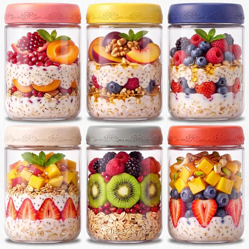 6-pack 16 oz Overnight Oats Containers with Lids